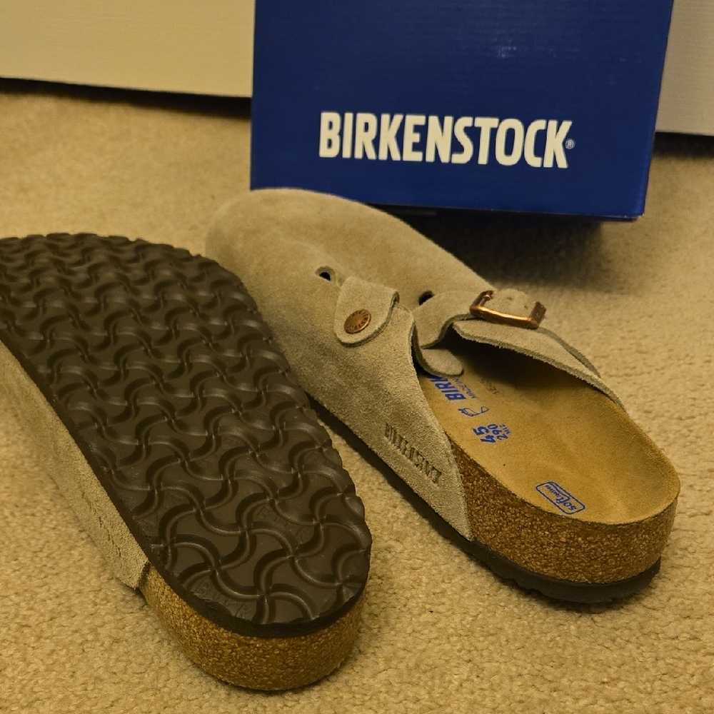 Birkenstock Taupe Suede Clogs